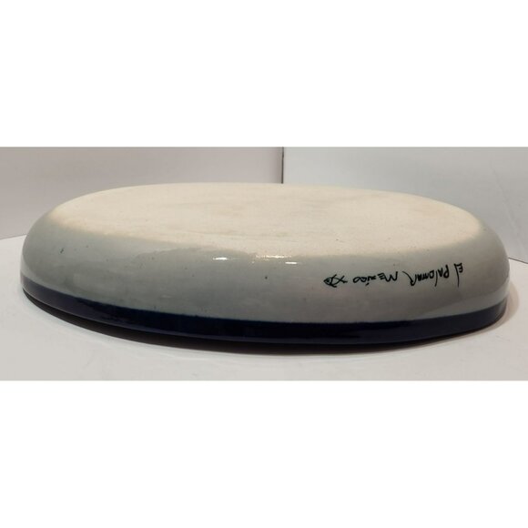 Vtg Ken Edwards El Palomar Guadalajara Blue Large 18" Oval Serving Bowl SIgned - Picture 8 of 12